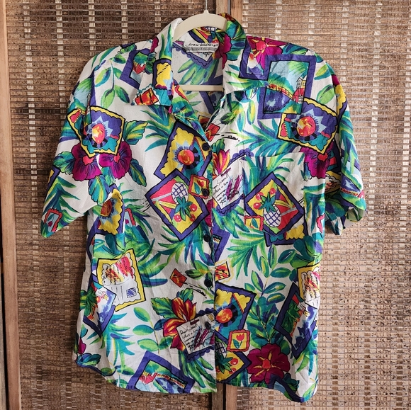 Joan Walters Tropical Print Camp Shirt, M - Picture 1 of 4